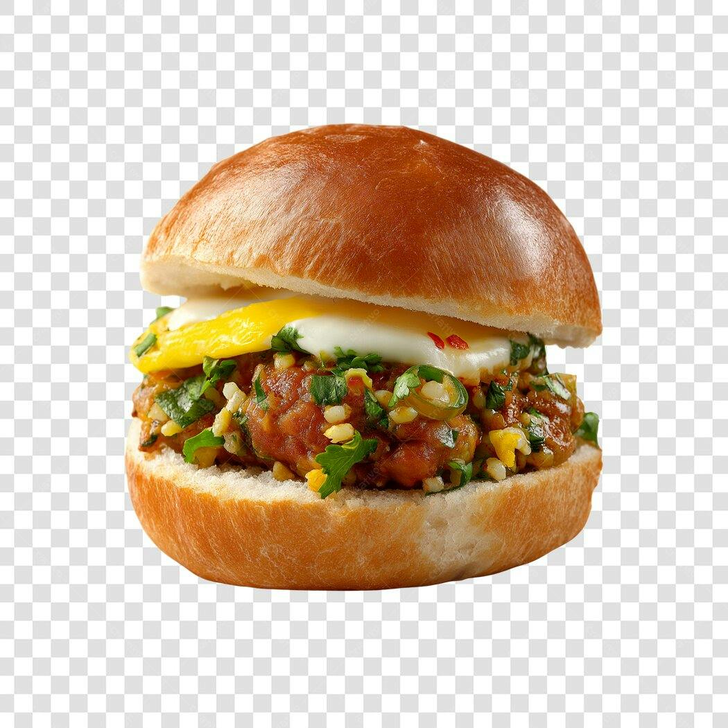 Foto Recortada Hambúrguer Artesanal Ovo Frito PNG Fundo Transparente