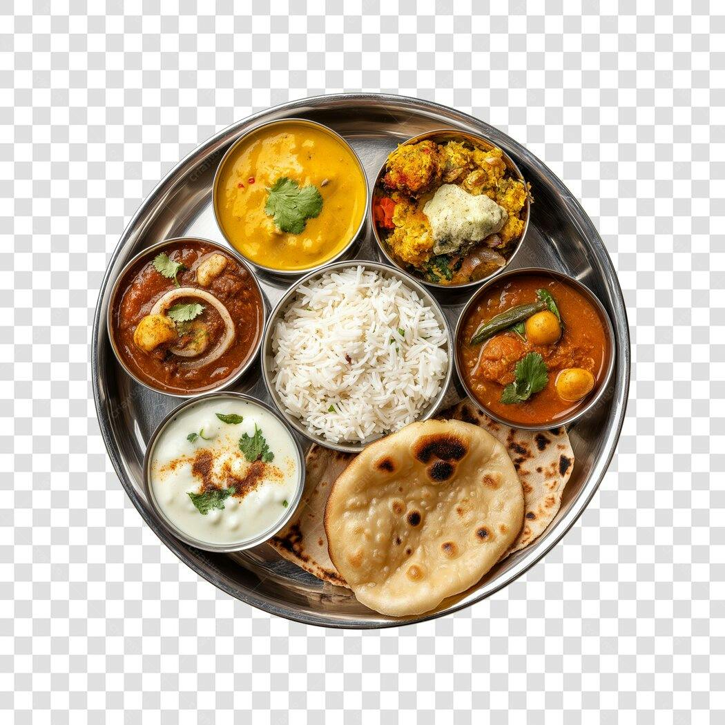Foto Recortada Comida Indiana Thali PNG Fundo Transparente