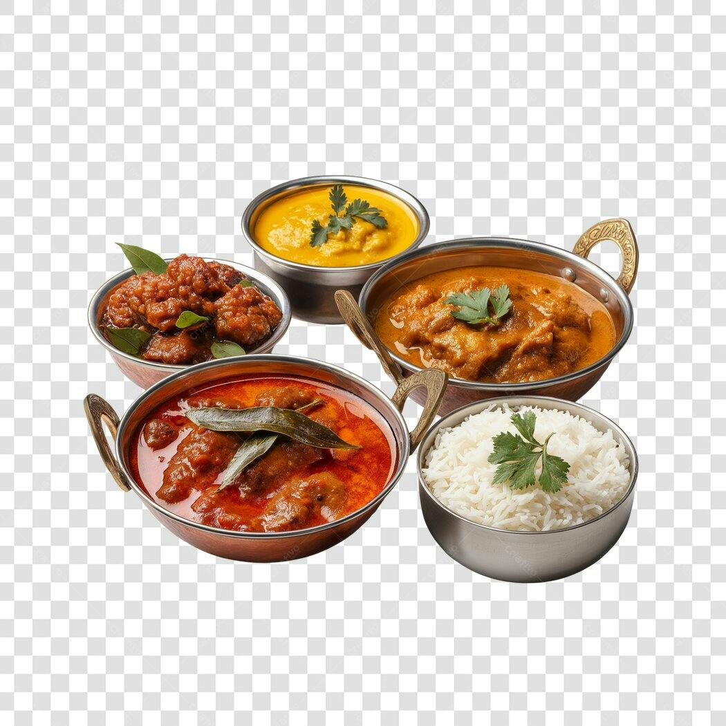 Foto Recortada Comida Indiana Pratos Variados PNG Fundo Transparente