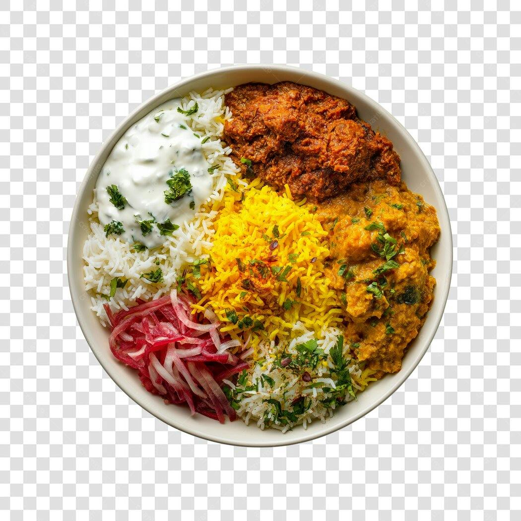Foto Recortada Prato Comida Indiana Arroz Frango PNG Fundo Transparente