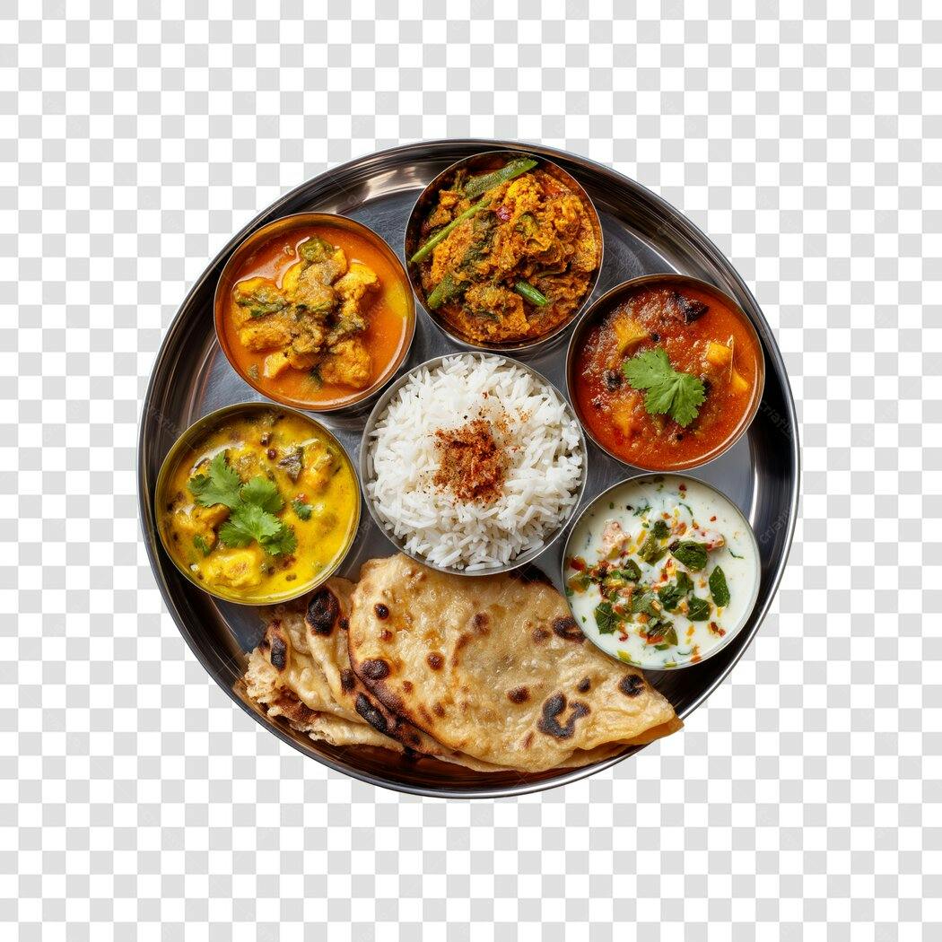Foto Recortada Comida Indiana Thali Prato PNG Fundo Transparente