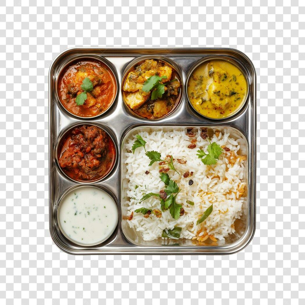 Foto Recortada Comida Indiana Thali Prato PNG Fundo Transparente