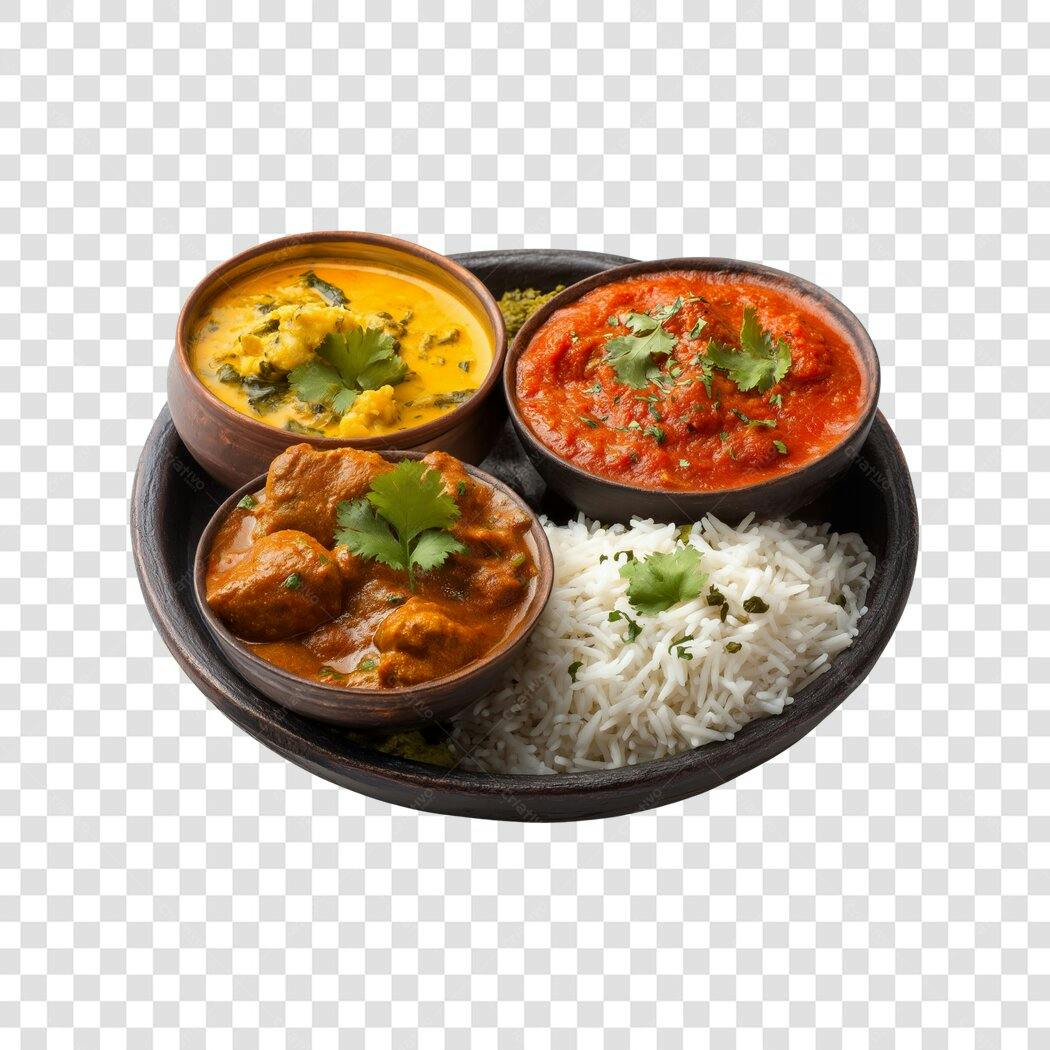 Foto Recortada Comida Indiana Curry Arroz PNG Fundo Transparente