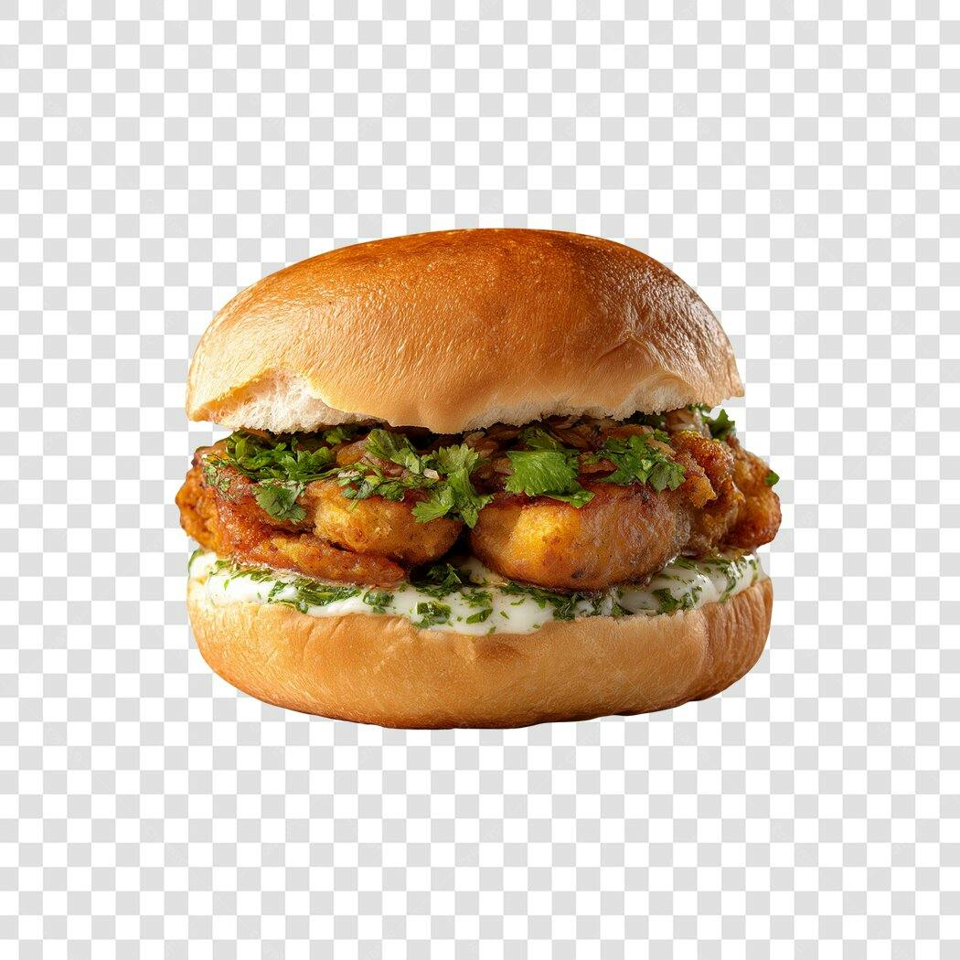 Foto Recortada Hambúrguer Gourmet Camarão PNG Fundo Transparente