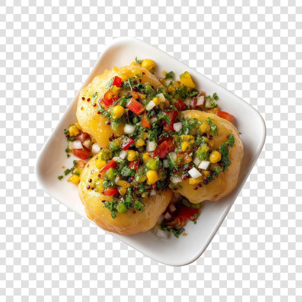Foto Recortada Comida Indiana Puri Chat PNG Fundo Transparente