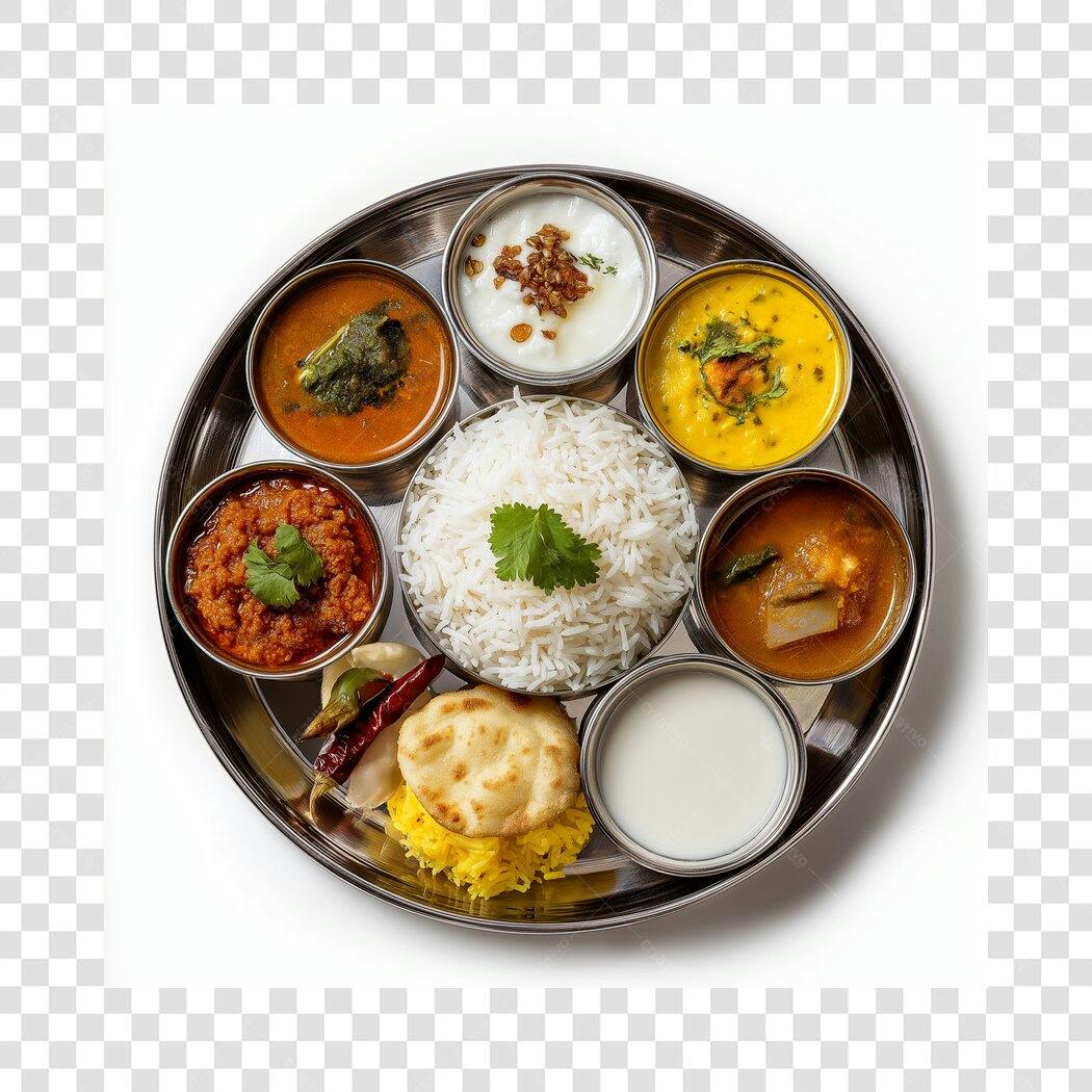 Foto Recortada Comida Indiana Thali PNG Fundo Transparente