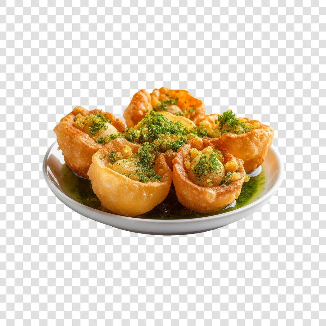 Foto Recortada Comida Indiana Puri Chat PNG Fundo Transparente