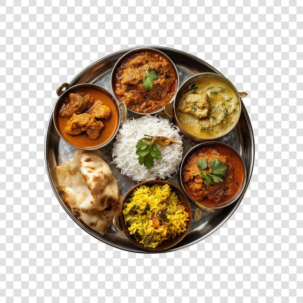 Foto Recortada Comida Indiana Thali PNG Fundo Transparente