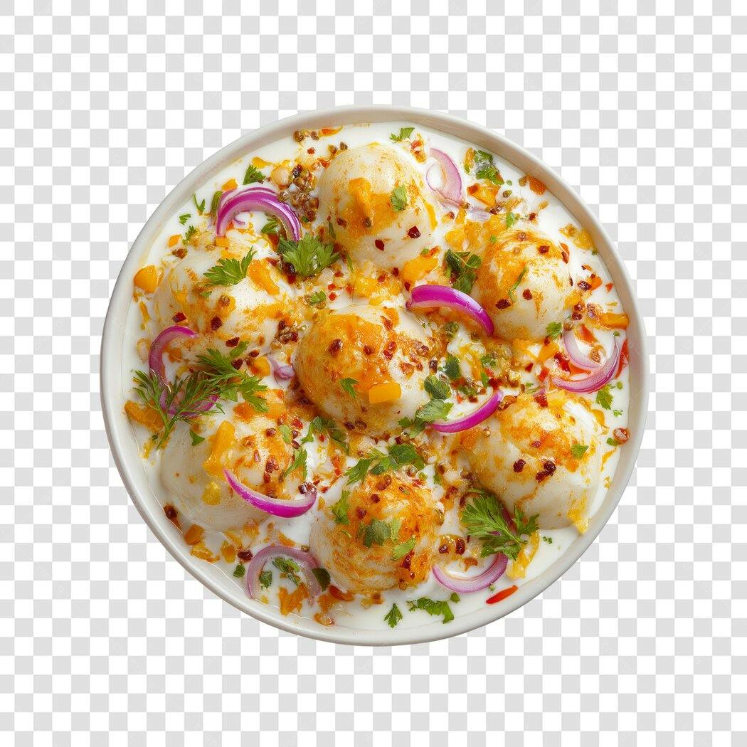 Foto Recortada Comida Indiana Dahi Bhalla PNG Fundo Transparente