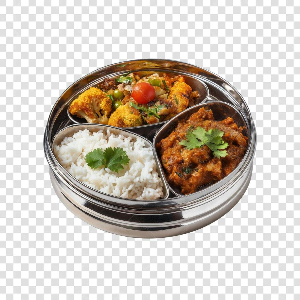 Foto Recortada Comida Indiana Tiffin Box PNG Fundo Transparente
