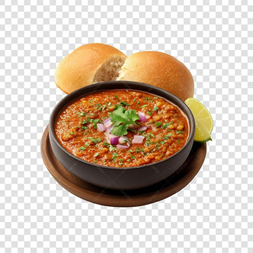 Foto Recortada Comida Indiana Pav Bhaji Pão Limão PNG Fundo Transparente