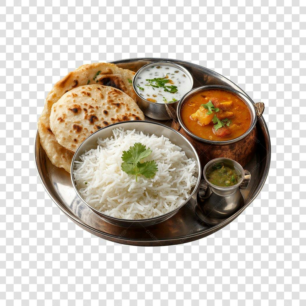Foto Recortada Comida Indiana Thali PNG Fundo Transparente