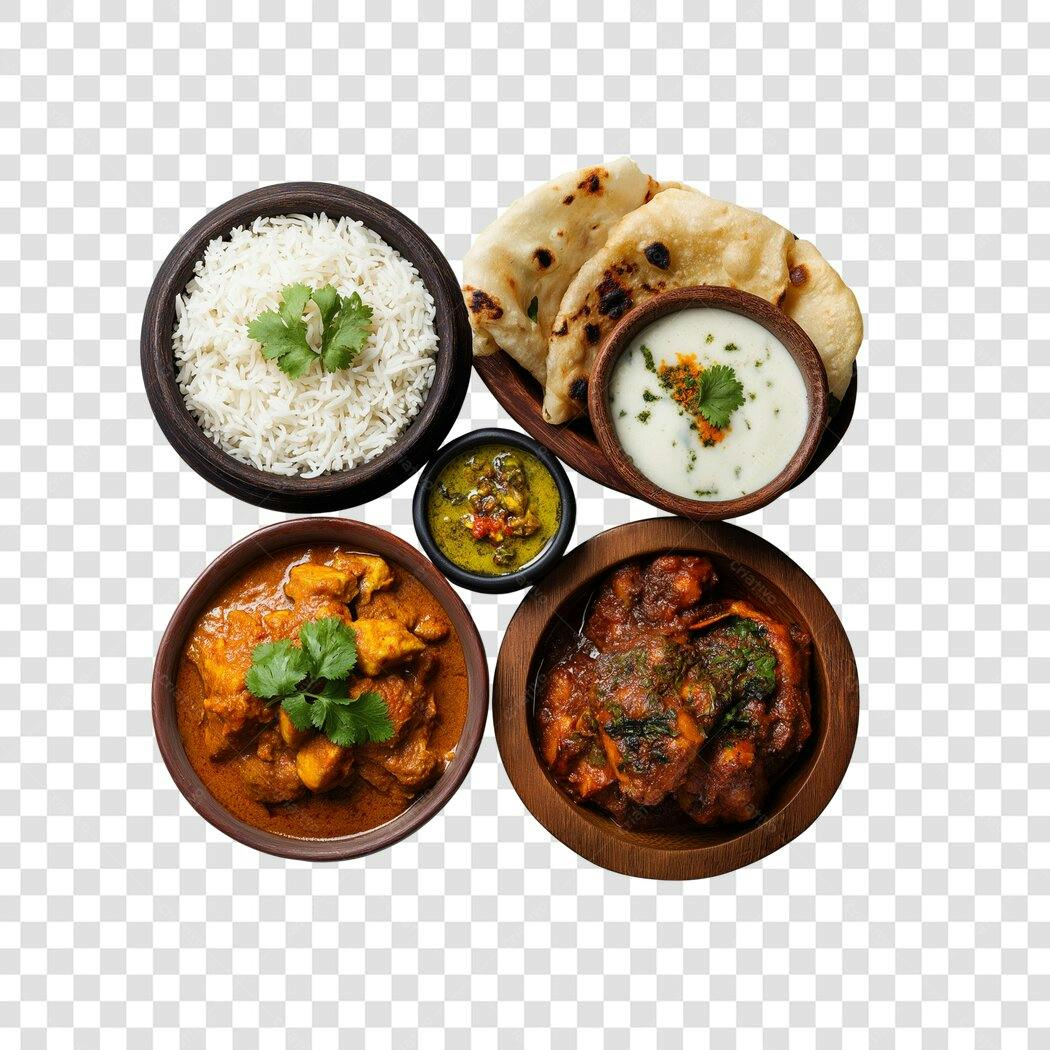 Foto Recortada Comida Indiana Pratos Típicos PNG Fundo Transparente