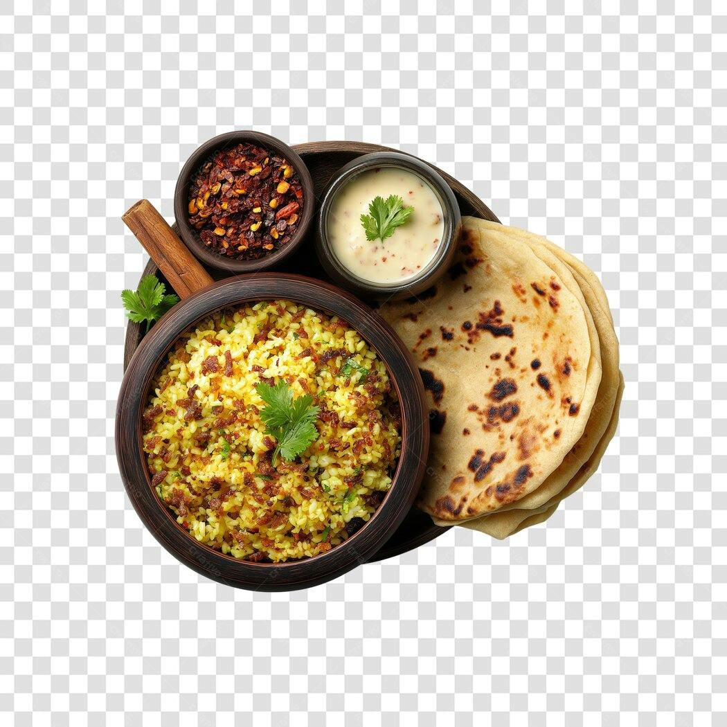 Foto Recortada Comida Indiana Prato Típico PNG Fundo Transparente