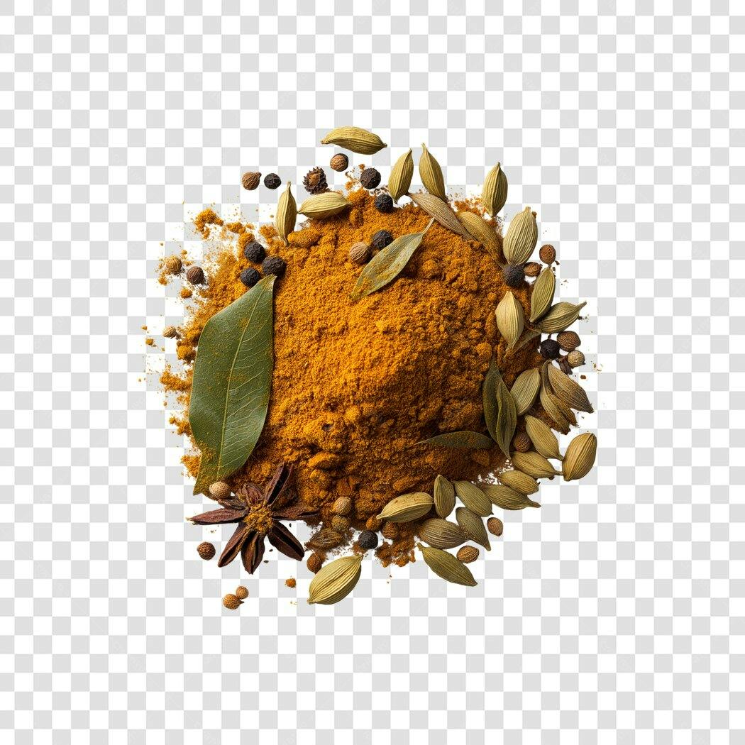 Foto Recortada Especiarias Cúrcuma Anis Estrelado PNG Fundo Transparente