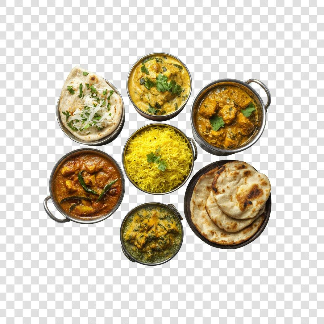 Foto Recortada Comida Indiana Variada PNG Fundo Transparente