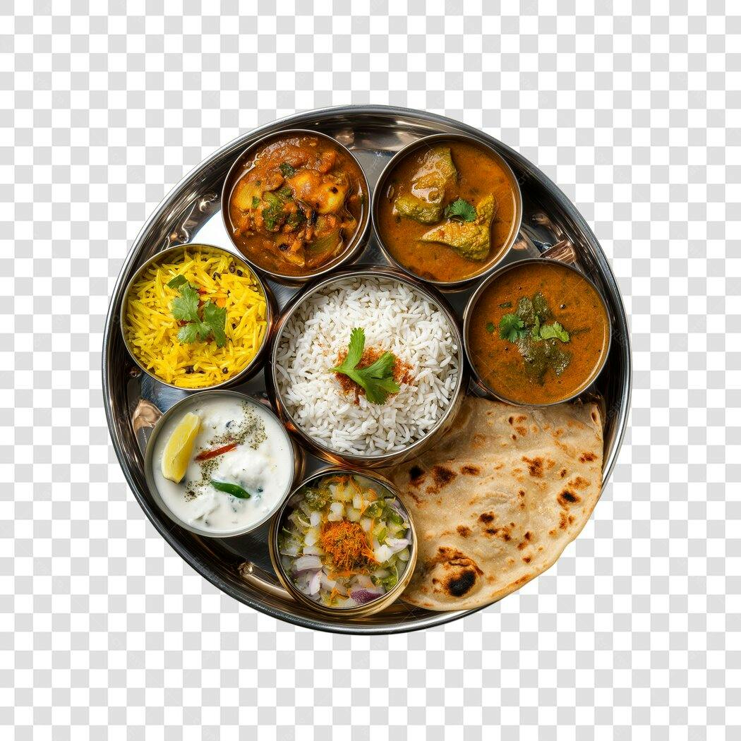 Foto Recortada Comida Indiana Thali PNG Fundo Transparente