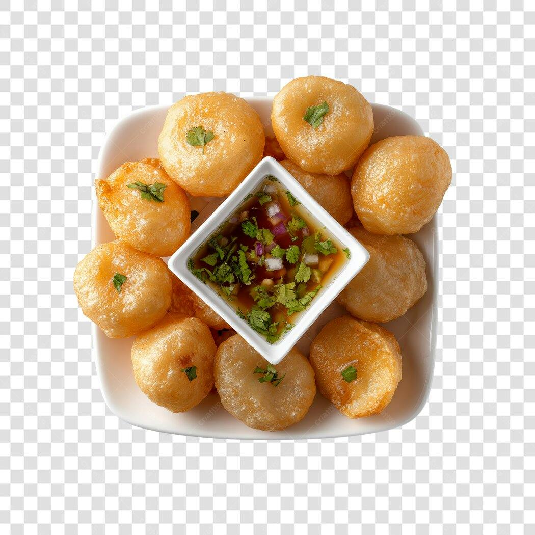 Foto Recortada Bolinhos de Bacalhau Molho Vinagrete PNG Fundo Transparente