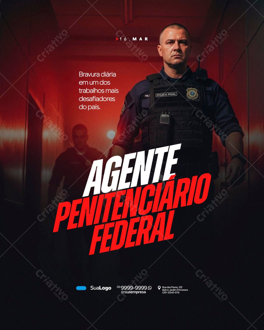 Post Instagram Agente Penitenciário Federal 16 de Março PSD Editável