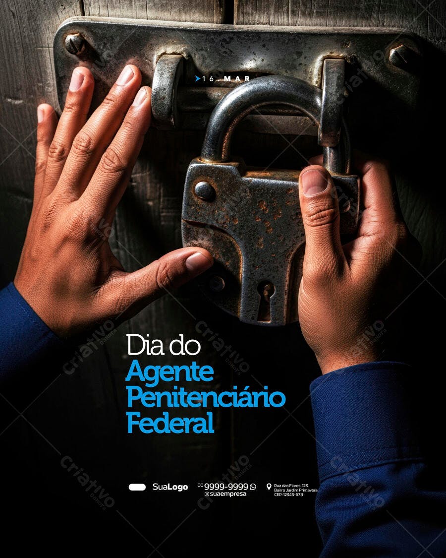 Post Dia do Agente Penitenciário Federal 16 de Março PSD Editável