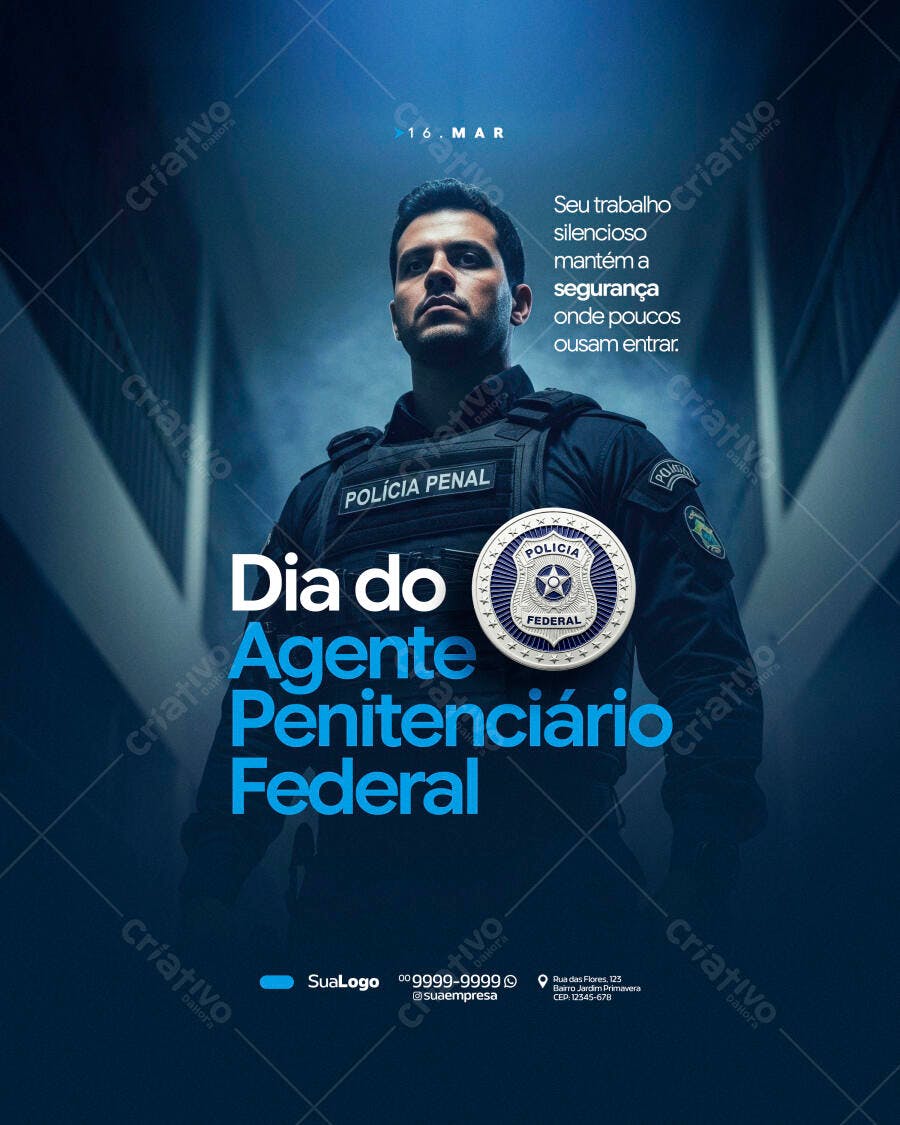 Post Dia Agente Penitenciário Federal 15 de Março PSD Editável