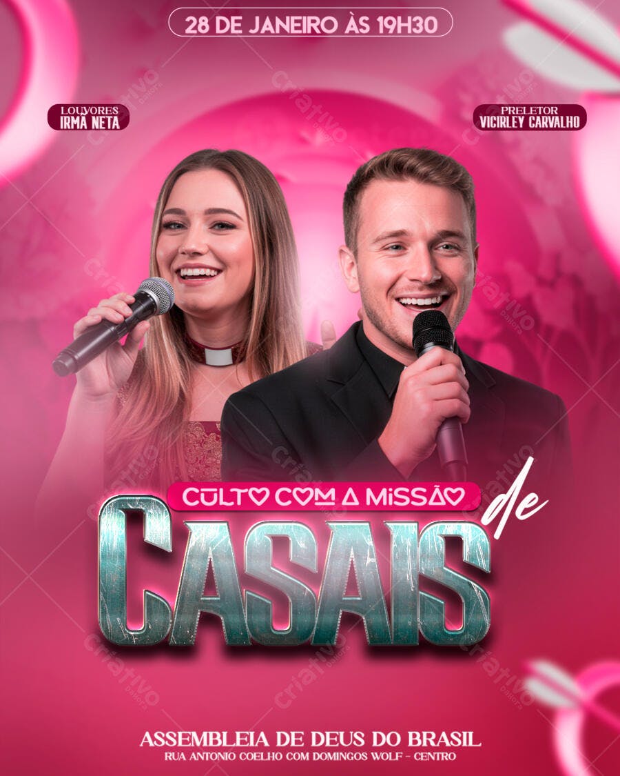 Flyer Culto Casais Igreja Evangélica PSD Editável