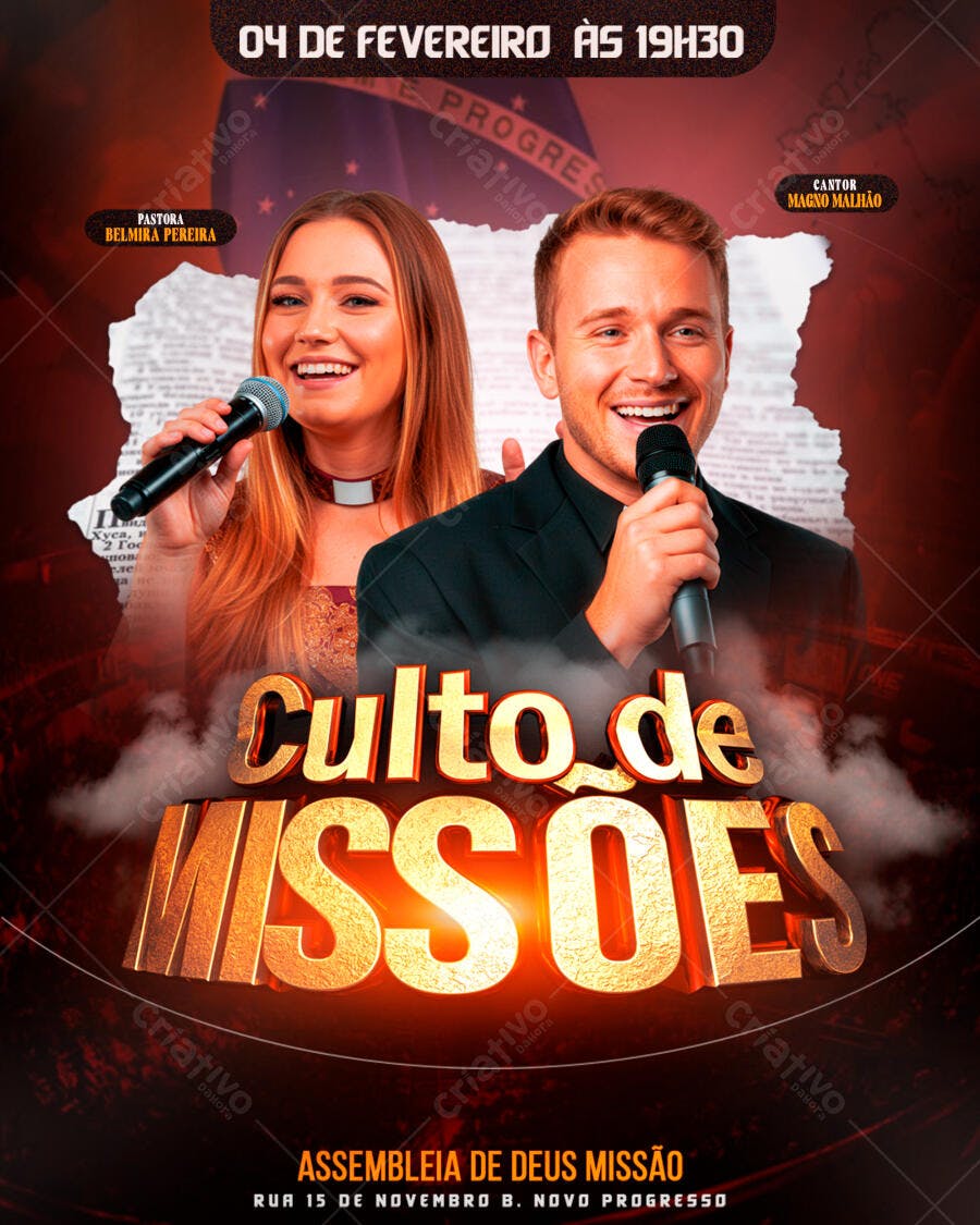 Flyer Culto de Missões Igreja Evangélica PSD Editável