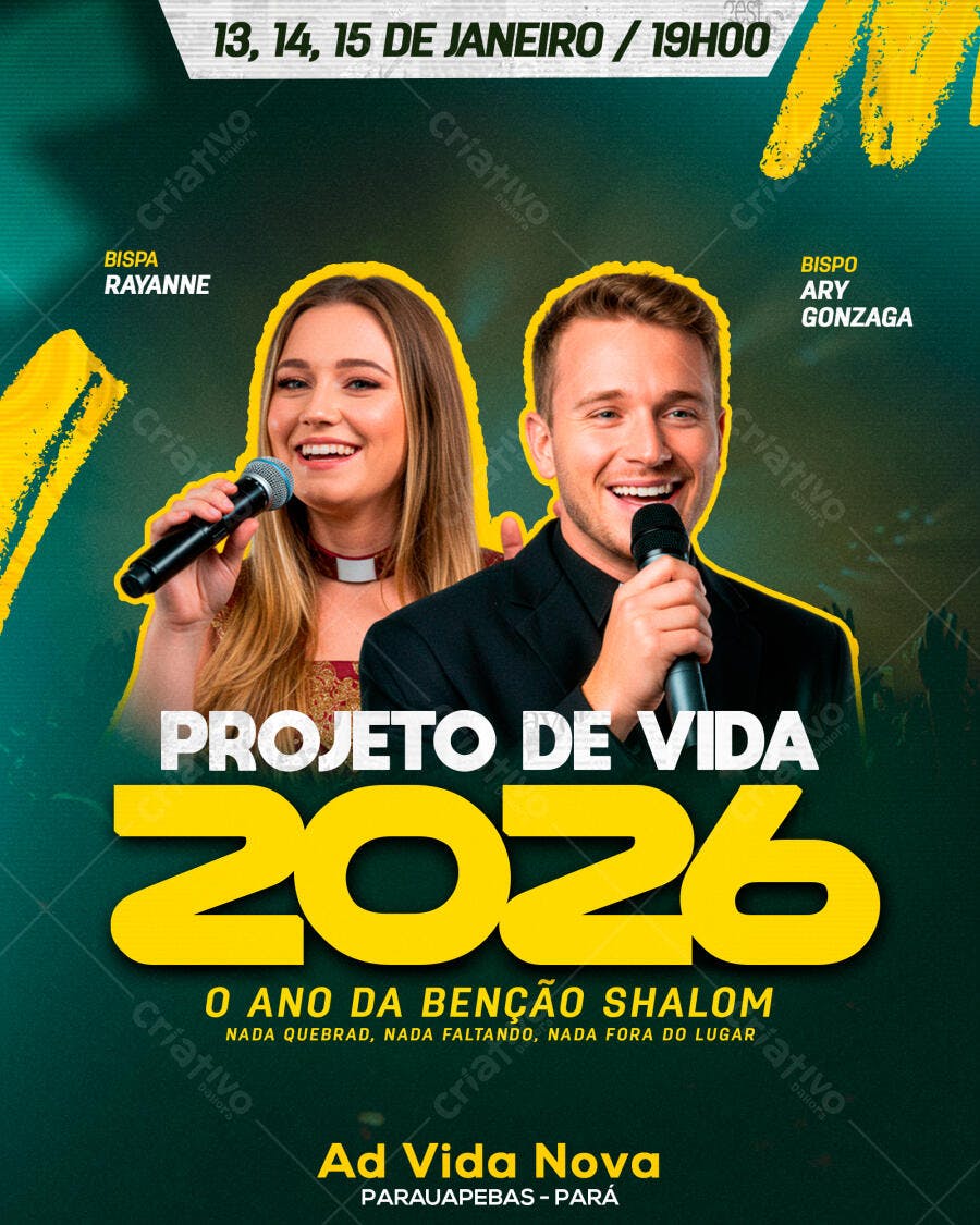 Post Instagram Projeto de Vida 2026 Igreja PSD Editável