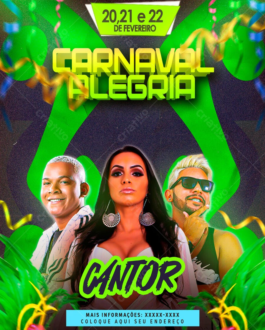 Flyer Carnaval Alegria Fevereiro PSD Editável