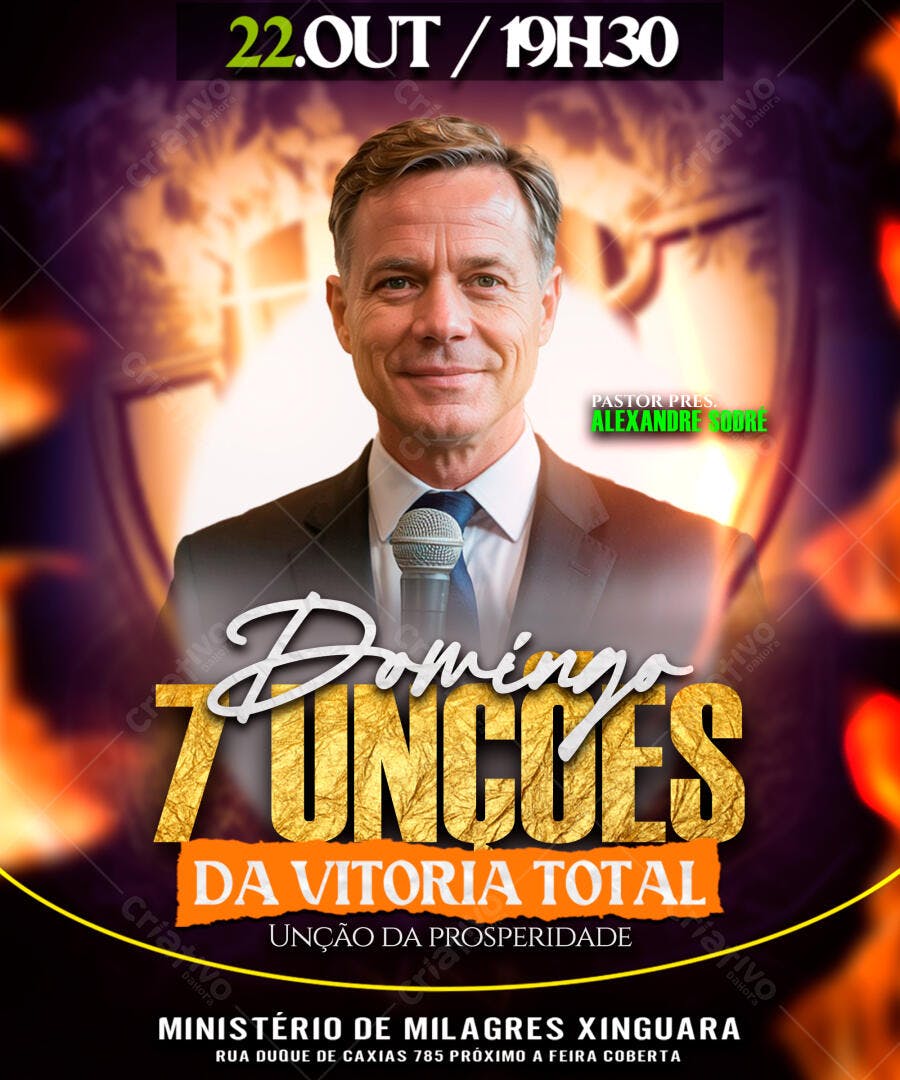Flyer Evento Religioso Igreja Domingo Unções PSD Editável