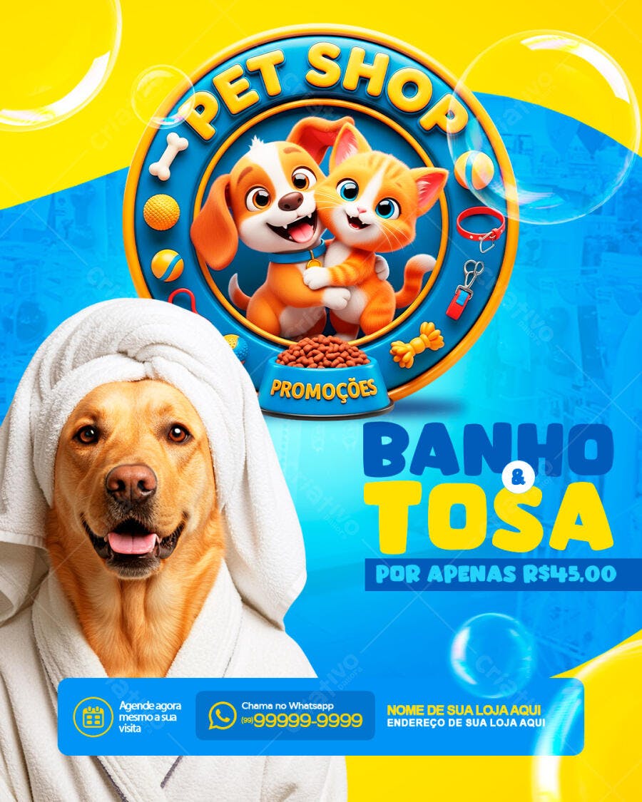 Flyer Pet Shop Banho e Tosa Promoção PSD Editável