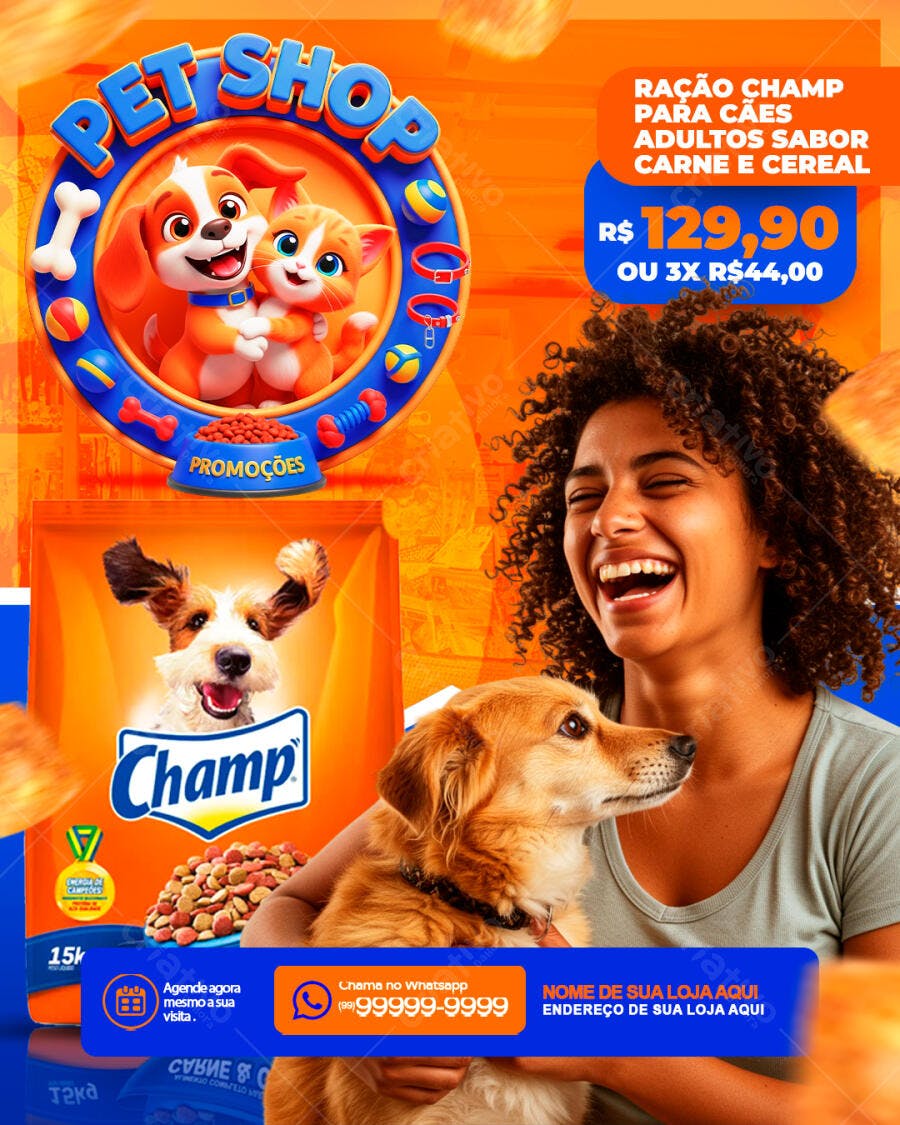 Post Instagram Pet Shop Promoção Ração PSD Editável