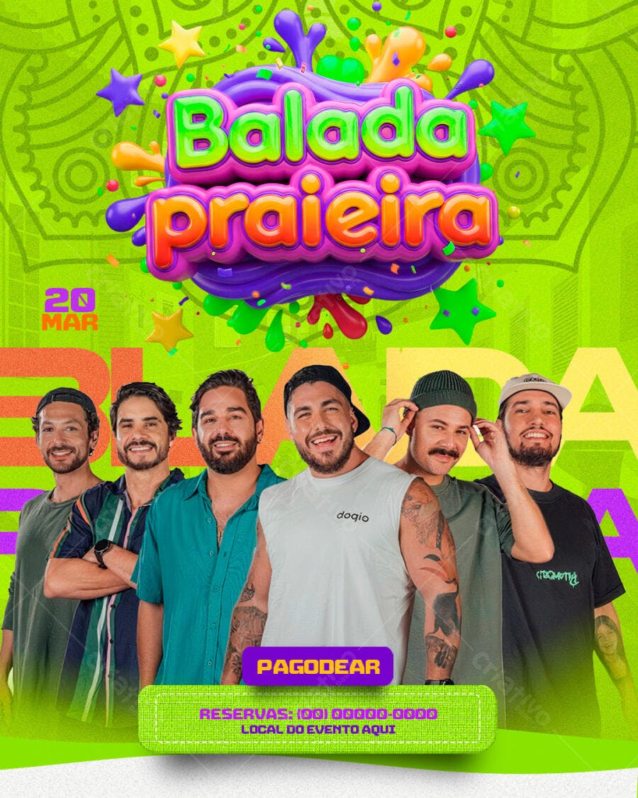 Flyer Balada Praia Pagode Março PSD Editável