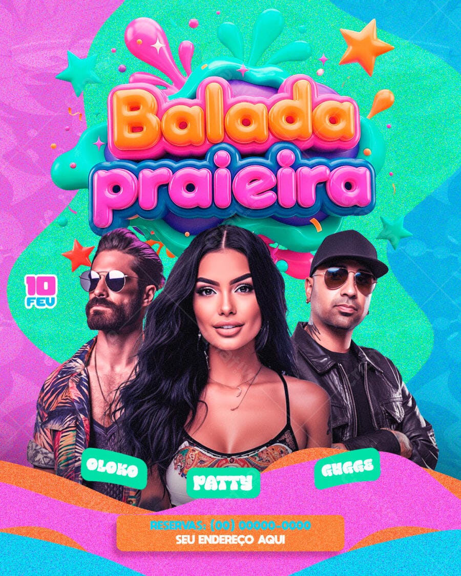 Flyer Balada Praia Carnaval Fevereiro PSD Editável