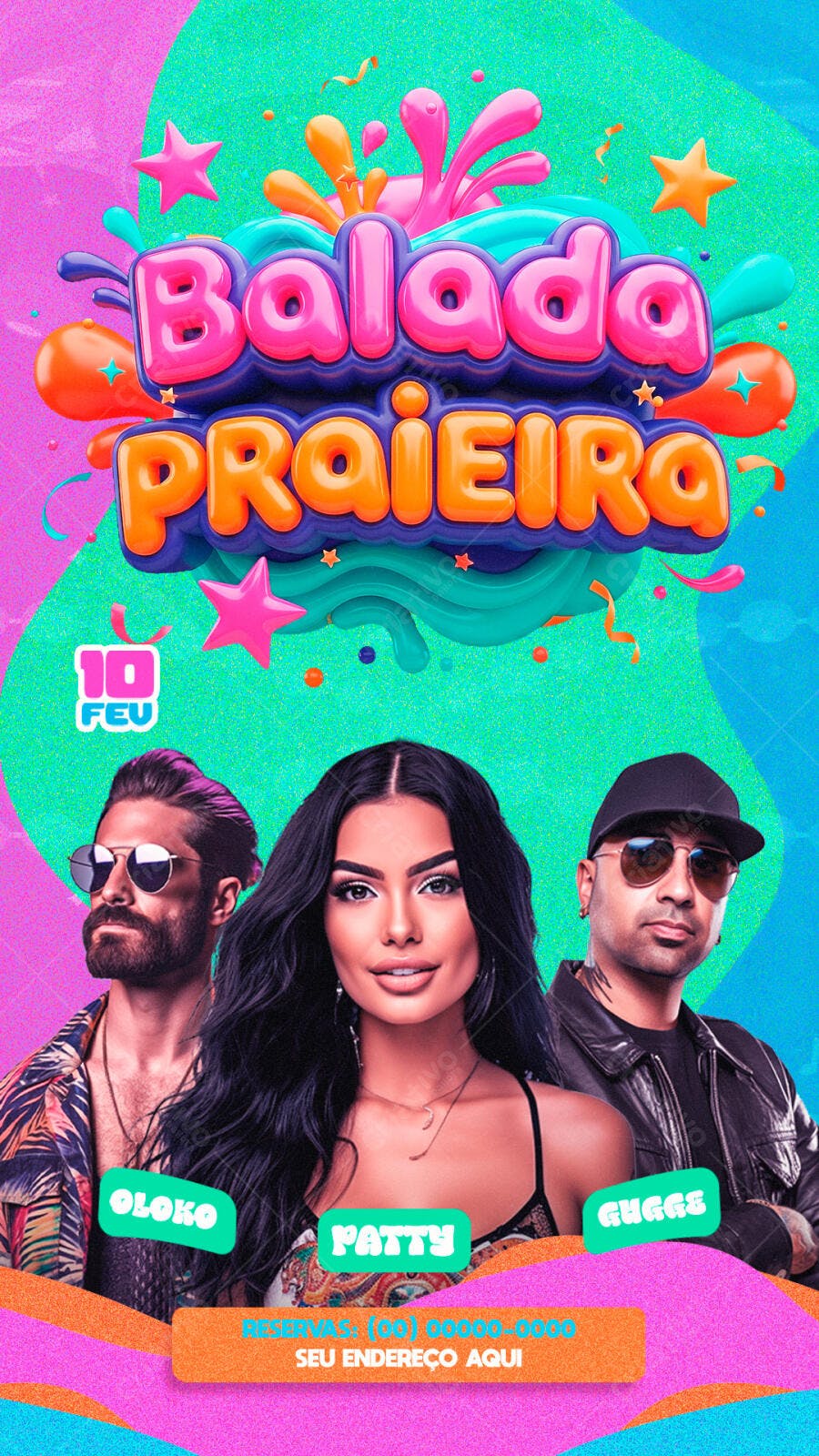 Flyer Balada Praia Carnaval Fevereiro PSD Editável