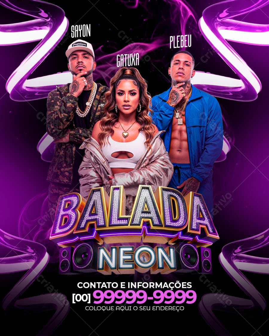 Flyer Balada Neon Festa Noturna PSD Editável