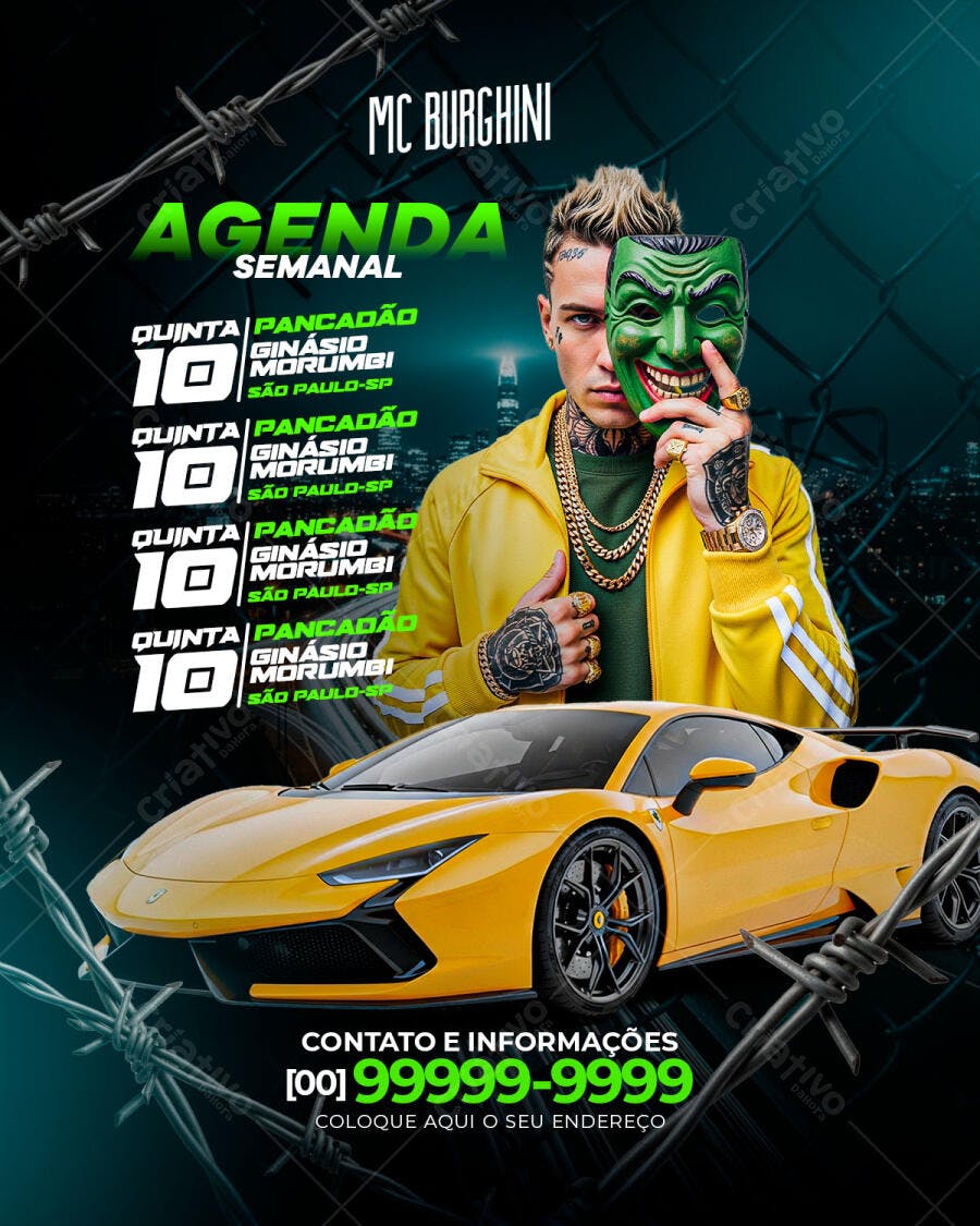 Flyer Agenda Semanal MC Evento Pancadão PSD Editável