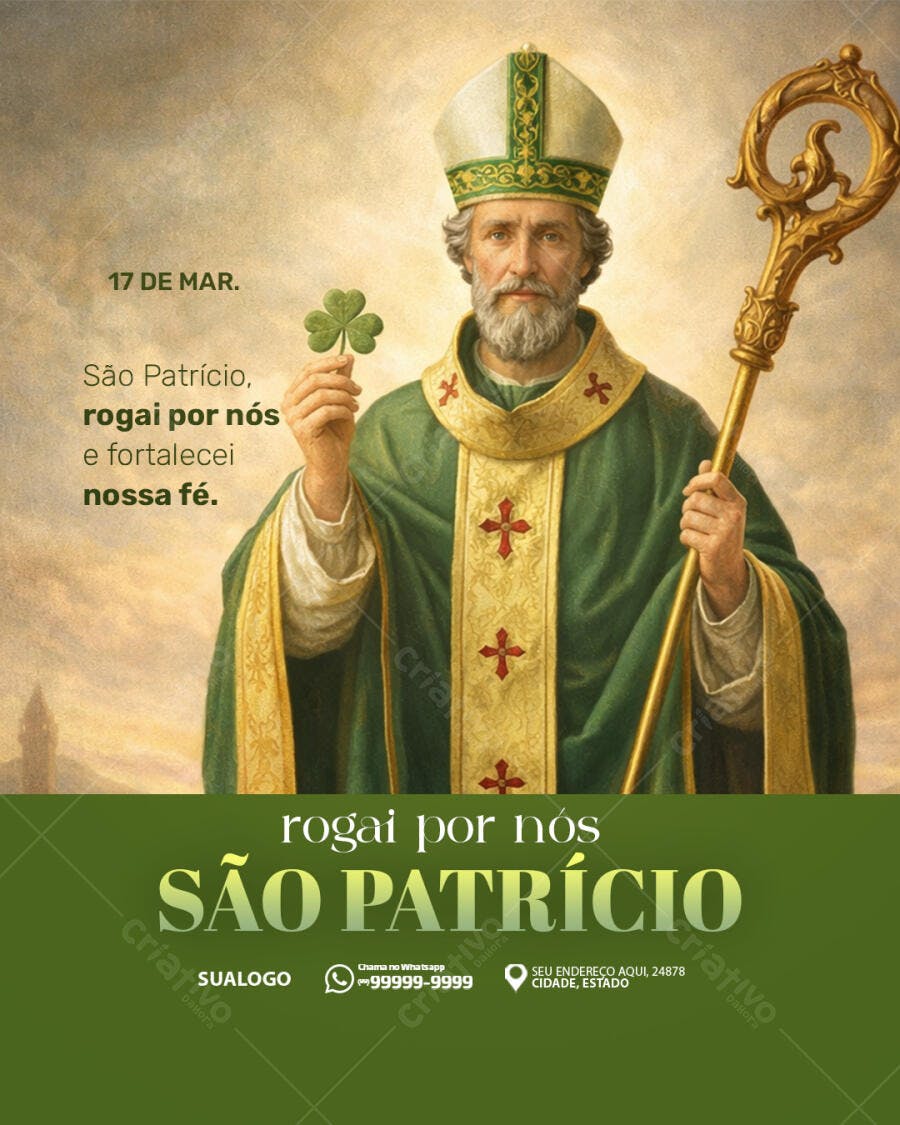 Post Instagram São Patrício Religião Católico PSD Editável