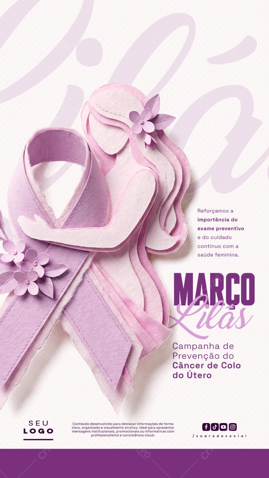 Post Instagram Março Lilás Prevenção Câncer Colo Útero PSD Editável