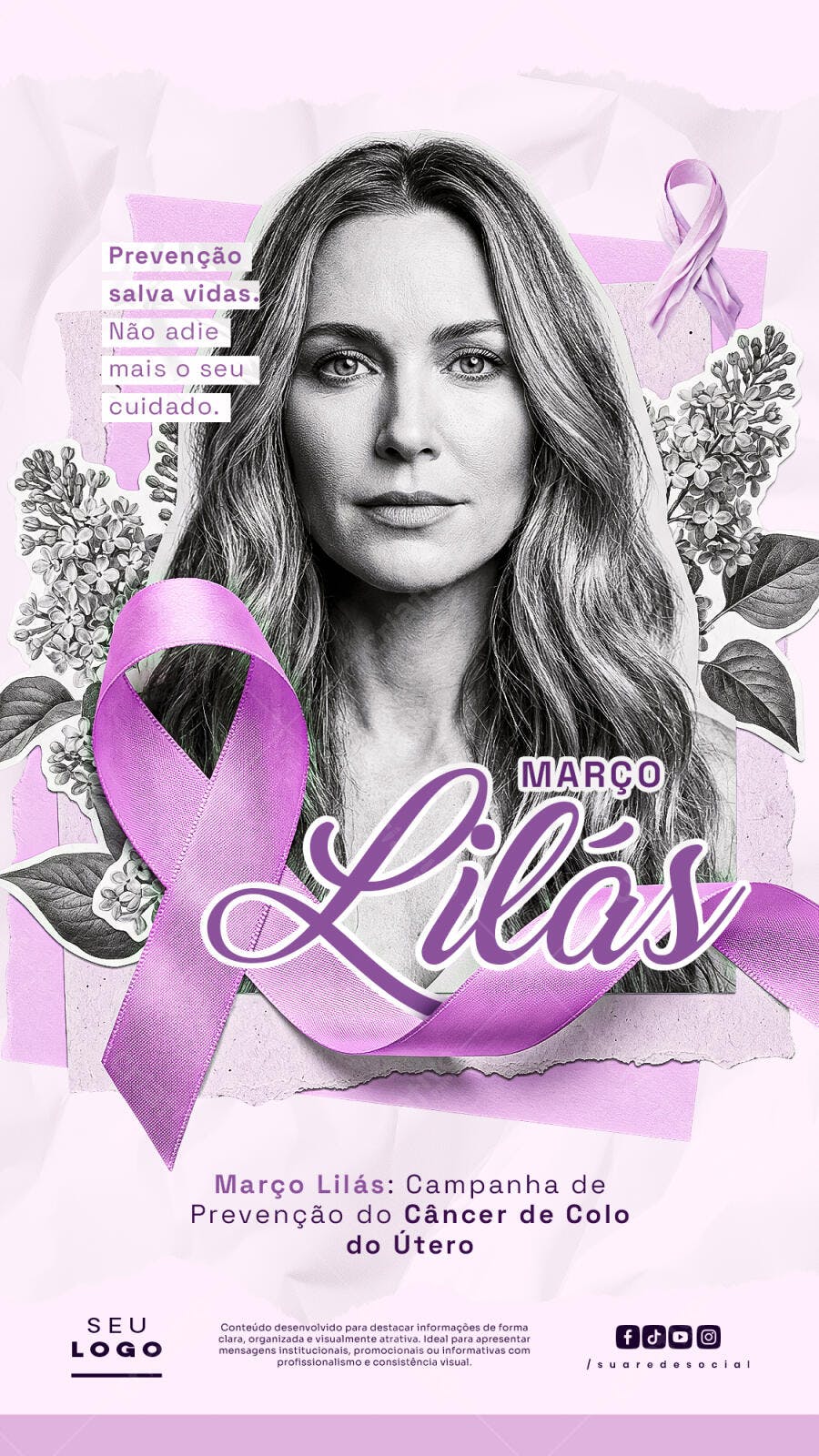 Post Instagram Março Lilás Prevenção Câncer Útero PSD Editável