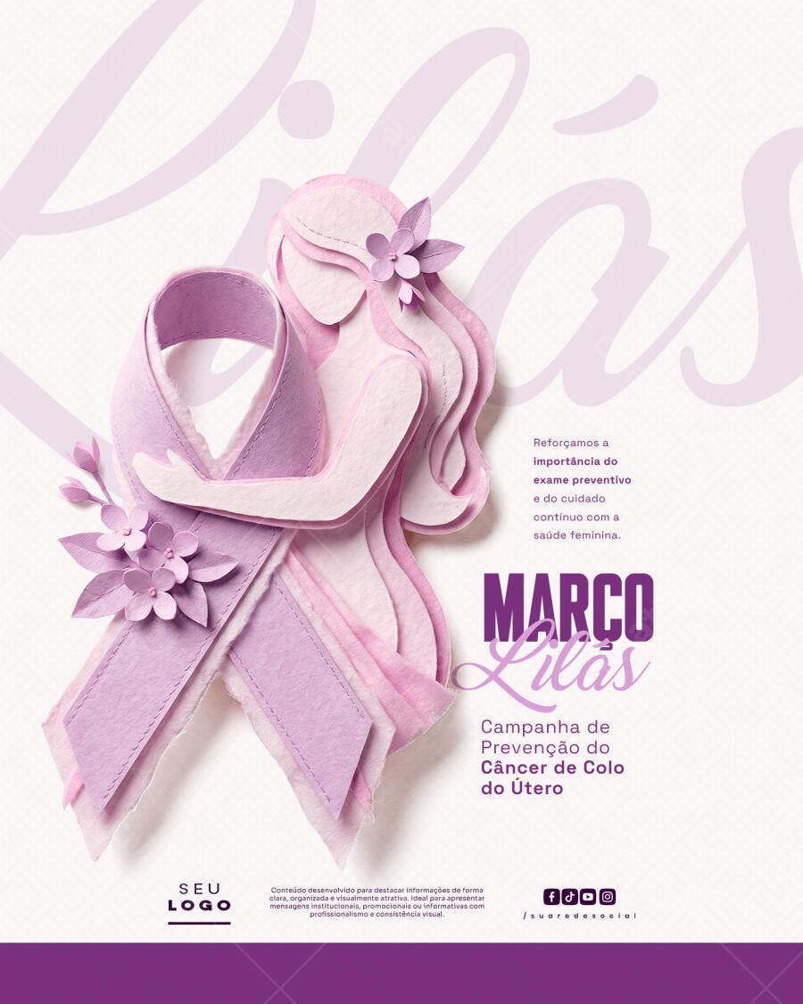 Post Instagram Março Lilás Prevenção Câncer Útero PSD Editável