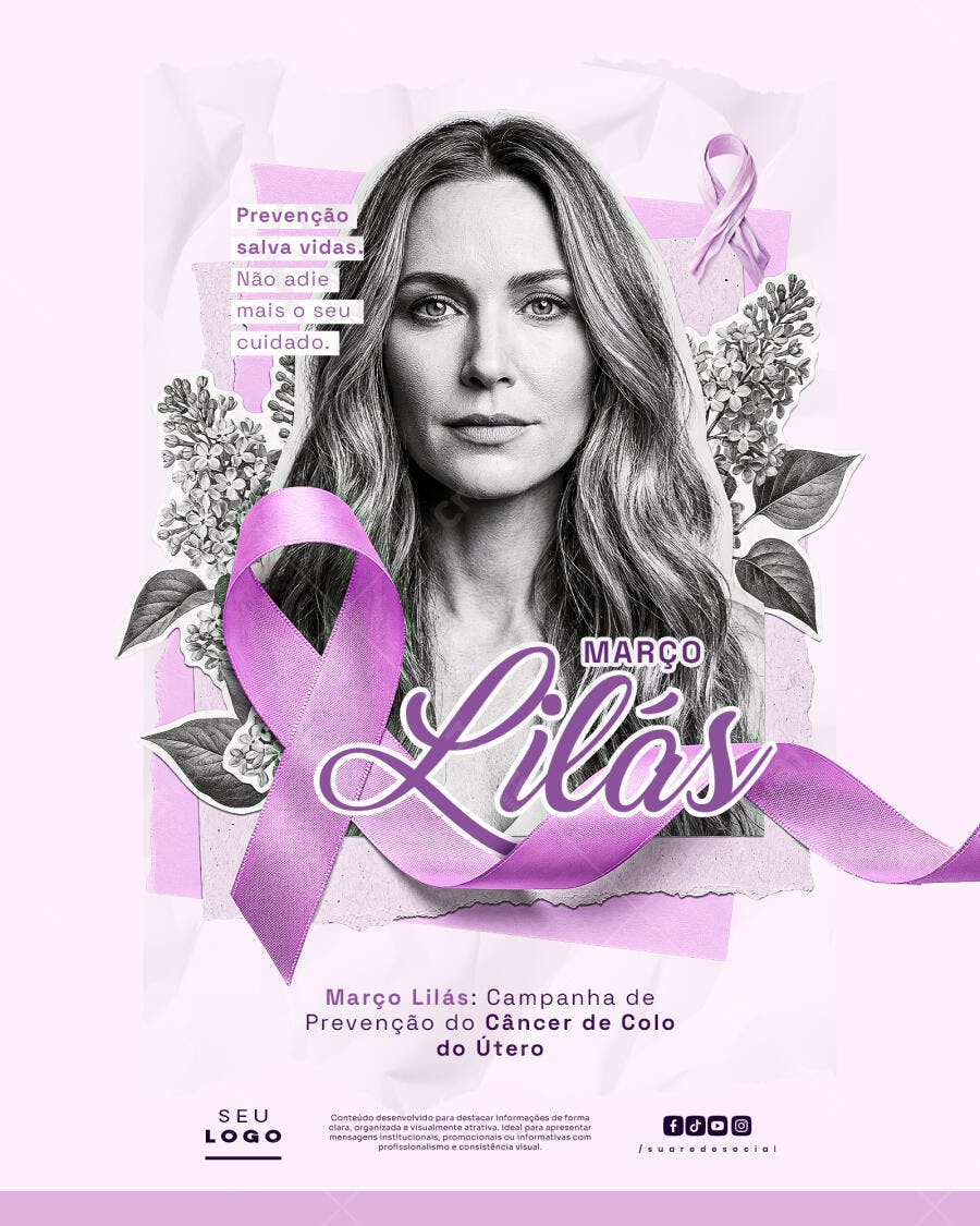 Post Instagram Março Lilás Prevenção Câncer Útero PSD Editável
