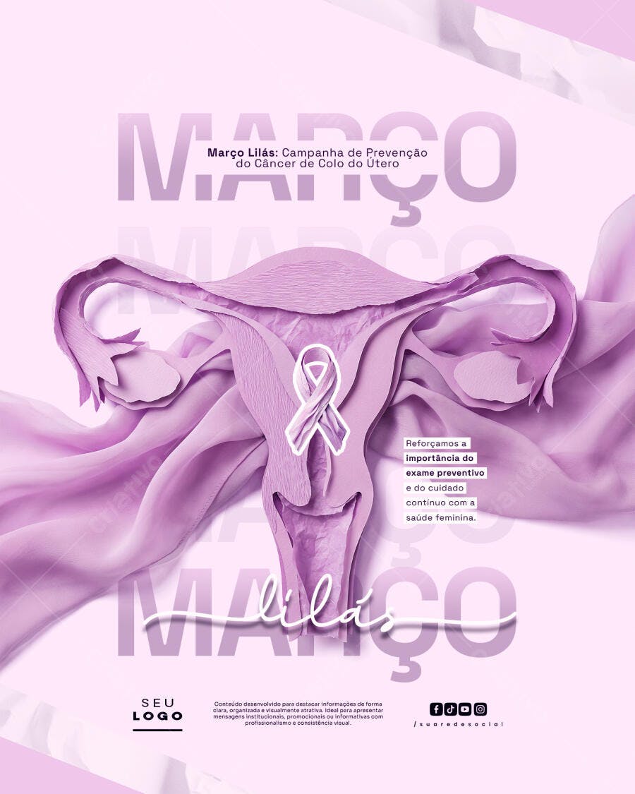 Post Março Lilás Prevenção Câncer Colo Útero PSD Editável
