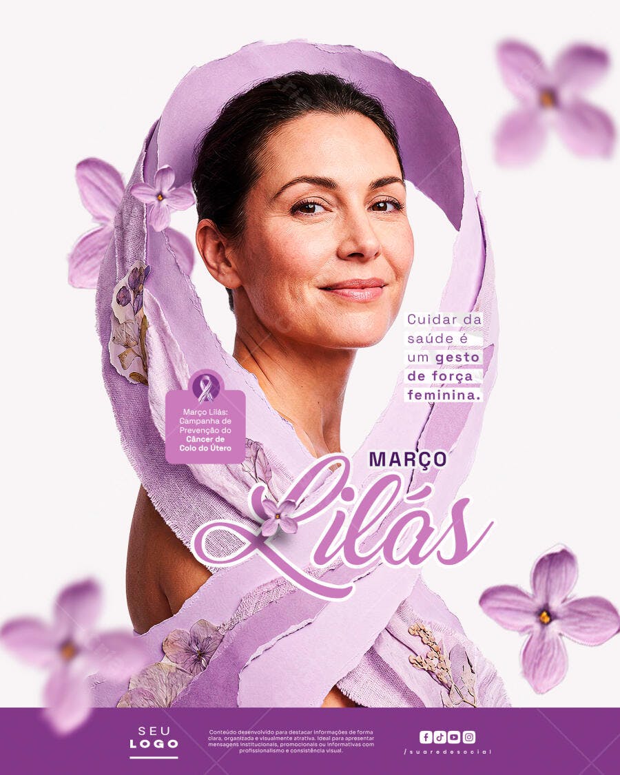 Post Instagram Março Lilás Prevenção Câncer Útero PSD Editável