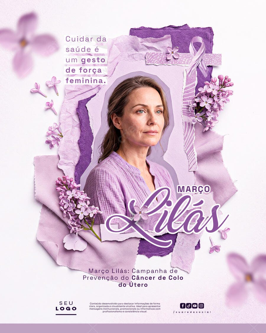 Post Instagram Março Lilás Prevenção Câncer Útero PSD Editável