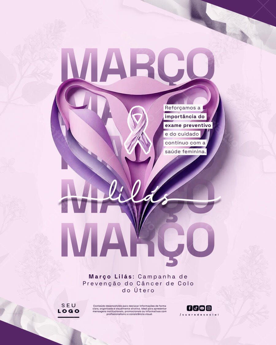 Post Março Lilás Prevenção Câncer Útero PSD Editável