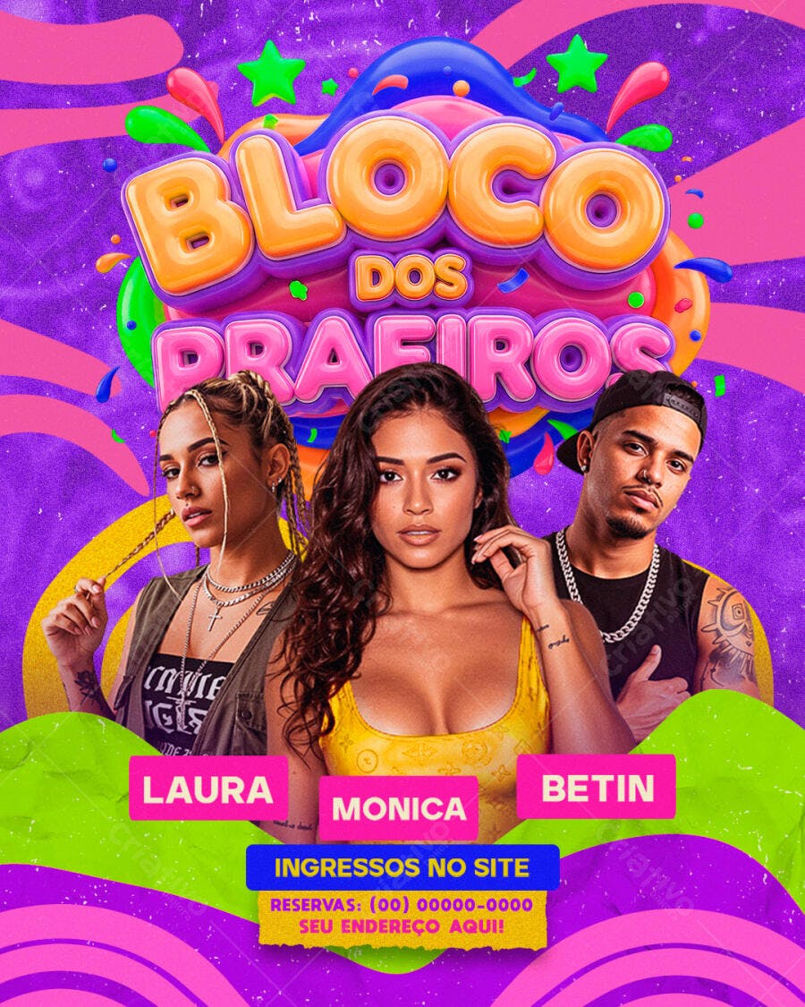 Flyer Bloco dos Praieiros Carnaval PSD Editável