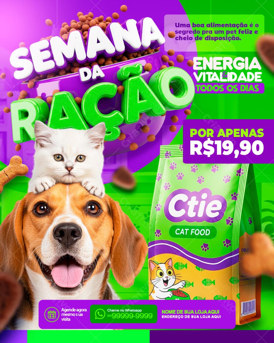 Post Instagram Semana da Ração Pet Shop PSD Editável