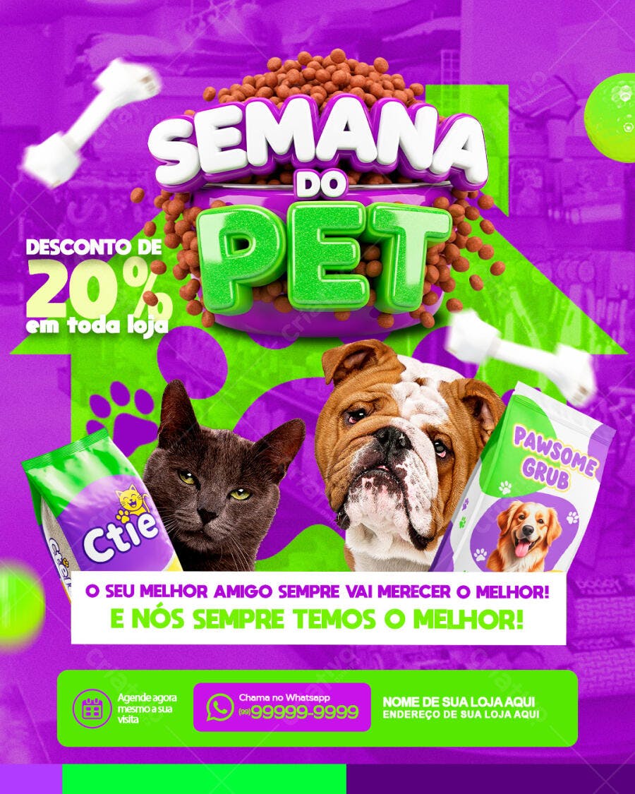 Post Instagram Semana do Pet Shop Promoção PSD Editável