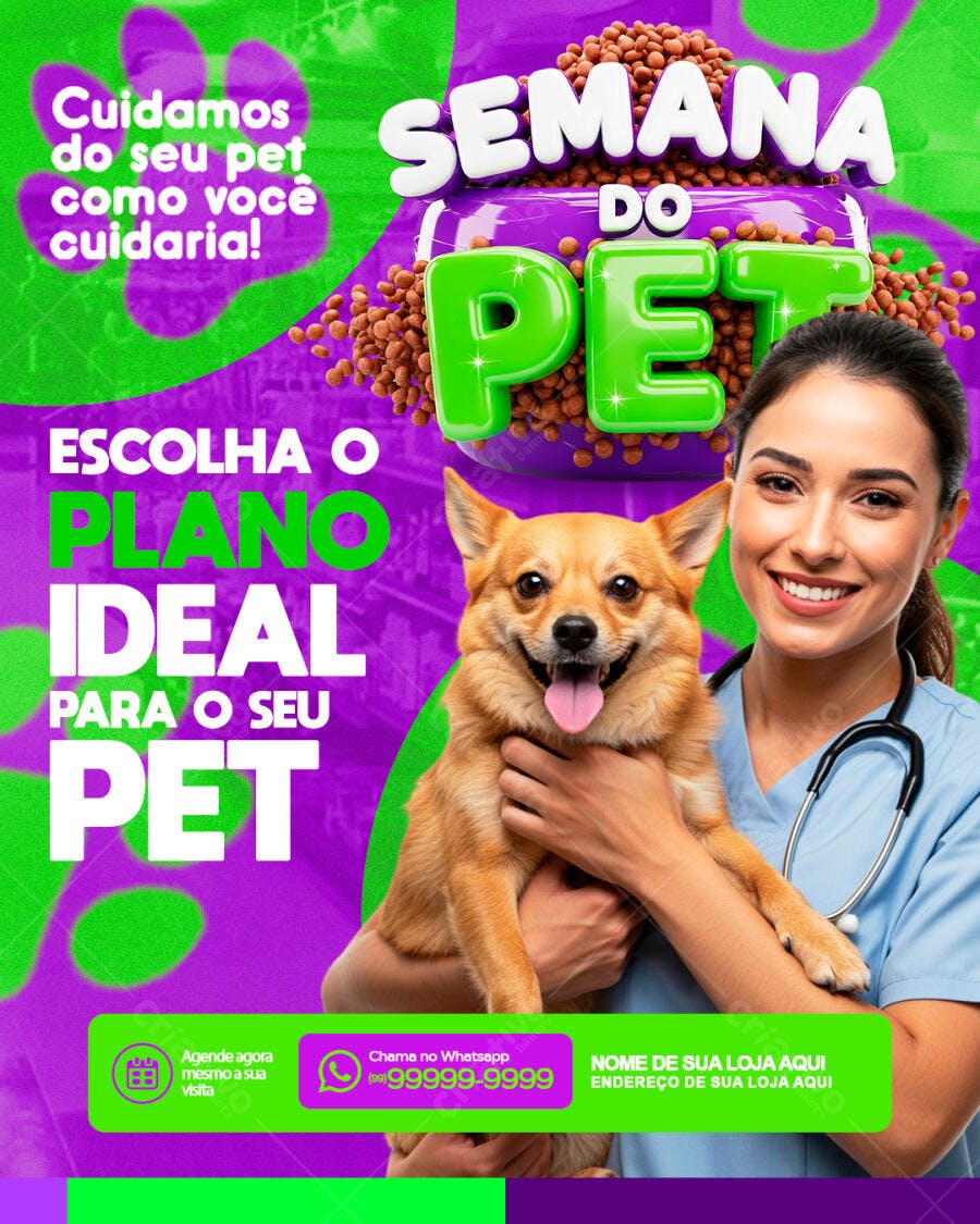 Post Instagram Semana do Pet Shop Veterinária PSD Editável